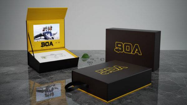 BOA branded video box designed to hold product and feature promotional video.