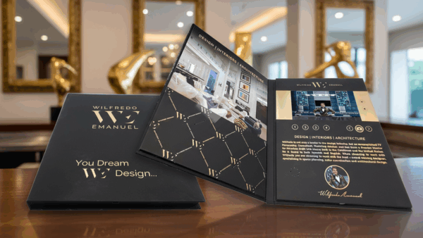 Wilfredo Emanual Luxury Video Brochure – Gold Foil Hardcover for Award-Winning HGTV Interior Designer